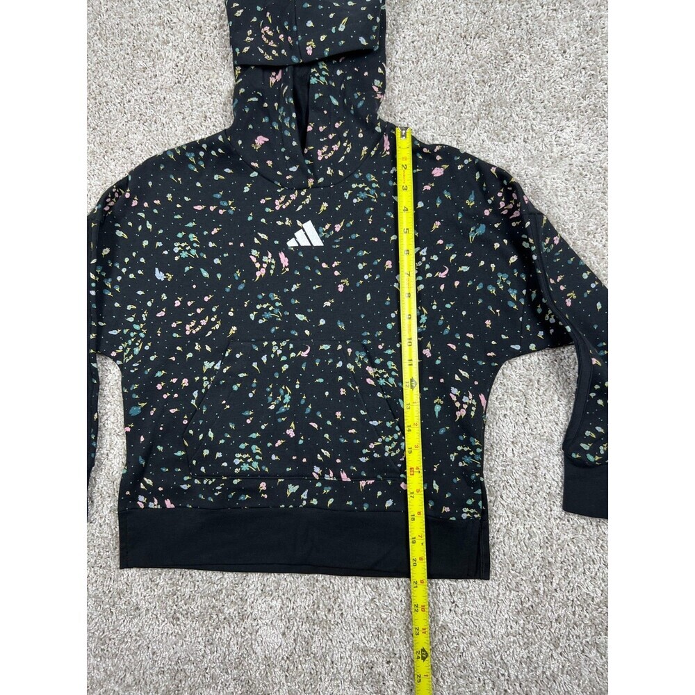 Adidas Girls Floral Hoodie Black Multicolor Pullover Sweatshirt Size S 7/8 NWT - Picture 3 of 8